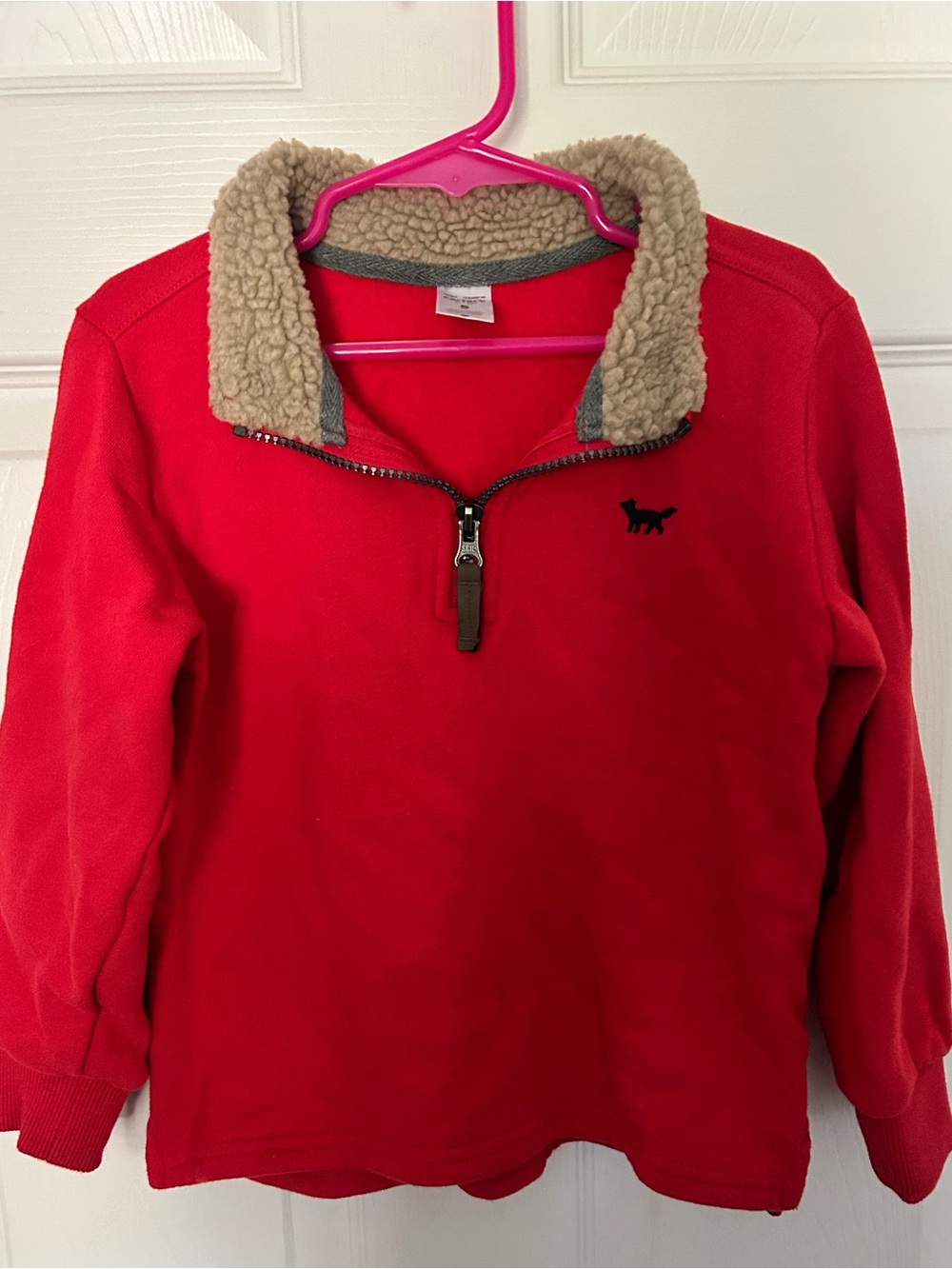 Boys, Carter's, Red Fleece Pullover Sweater with Tan Sherpa Collar, size 5